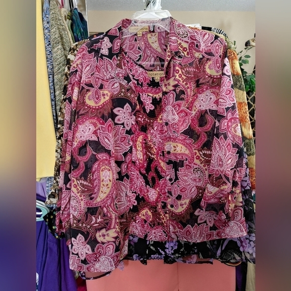 NEW NOTATIONS 2 PIECE BUTTON DOWN SHIRT AND MATCHING TANK TOP Shirt Plus Size XL - Picture 8 of 10